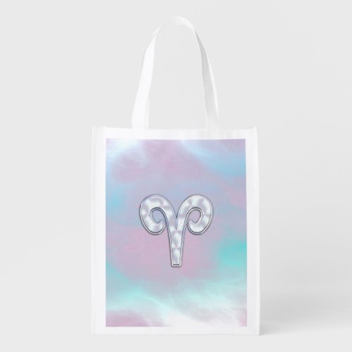 Mother of Pearl Style Aries Symbol Reusable Grocery Bag