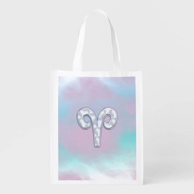 Mother of Pearl Style Aries Symbol Reusable Grocery Bag (Front)