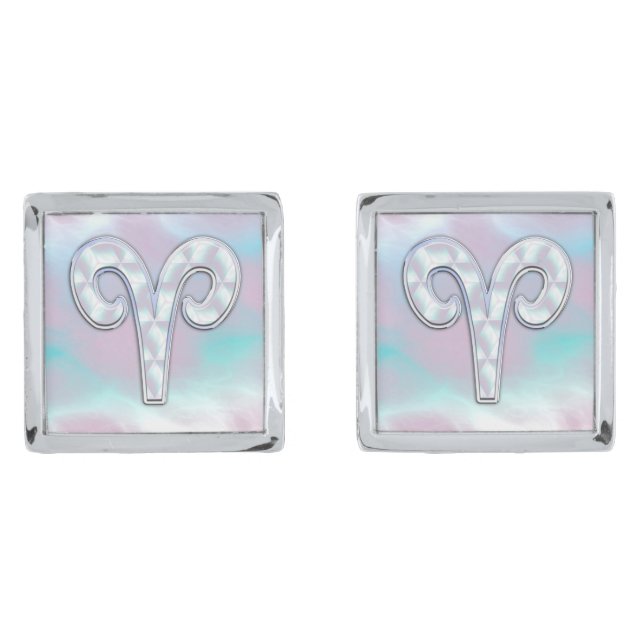 Mother of Pearl Style Aries Zodiac Sign Cufflinks (Front)