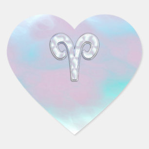 Mother of Pearl Style Aries Zodiac Symbol Heart Sticker