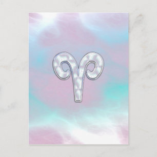Mother of Pearl Style Aries Zodiac Symbol Postcard