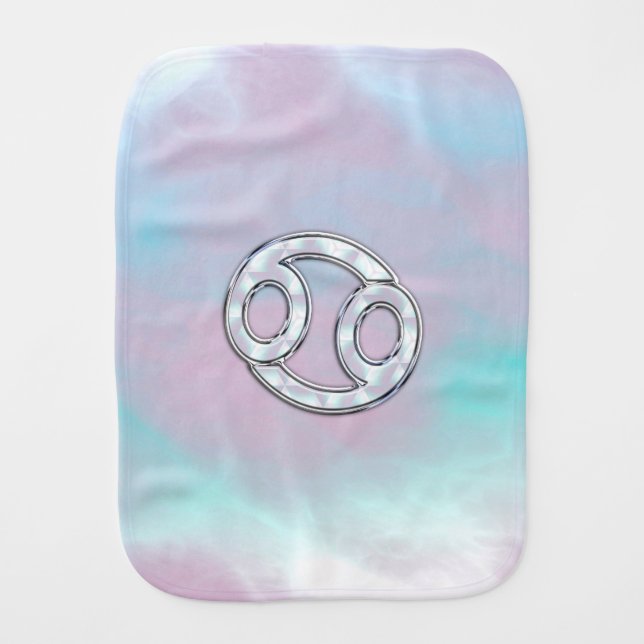 Mother of Pearl Style Cancer Symbol Astrology Burp Cloth (Front)