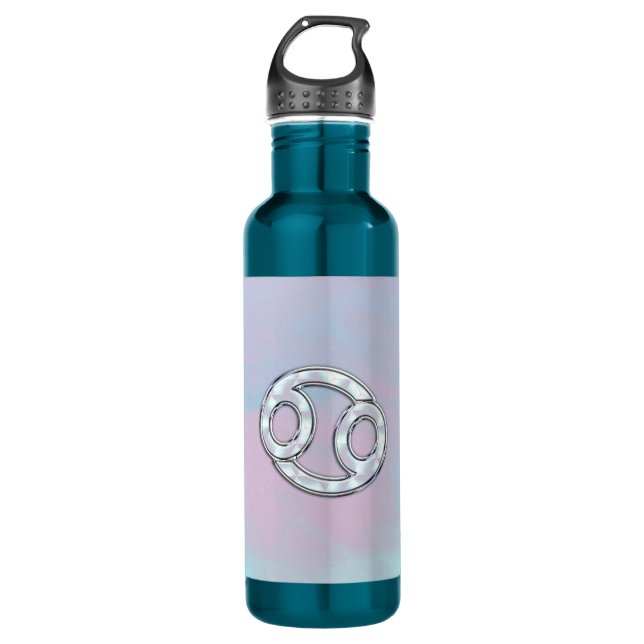 Mother of Pearl Style Cancer Zodiac Sign Decor Water Bottle (Front)