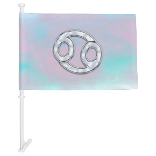 Mother of Pearl Style Cancer Zodiac Symbol Car Flag