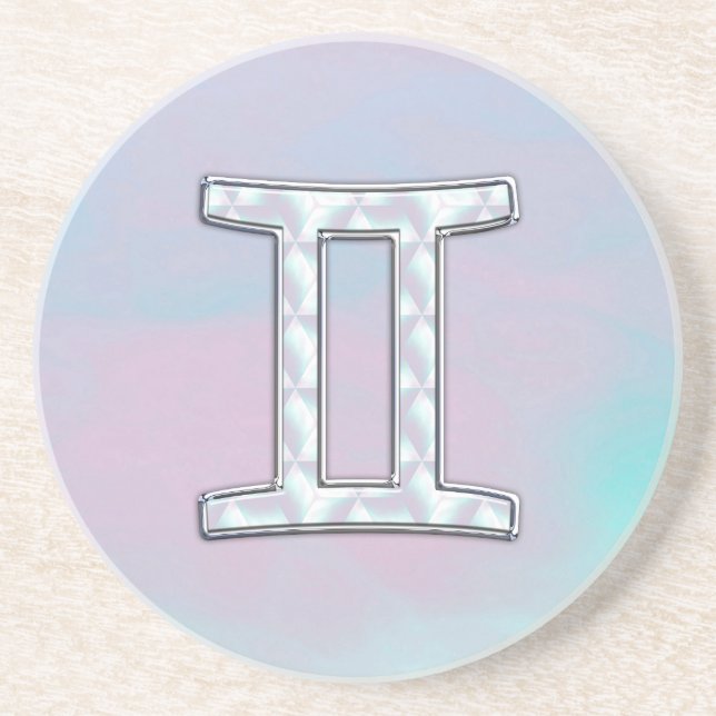 Mother of Pearl Style Gemini Sign Drink Coaster (Front)