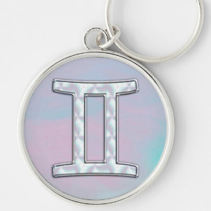 Mother of Pearl Style Gemini Sign Keychain