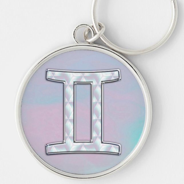 Mother of Pearl Style Gemini Sign Keychain (Front)