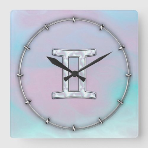 Mother of Pearl Style Gemini Sign Square Wall Clock