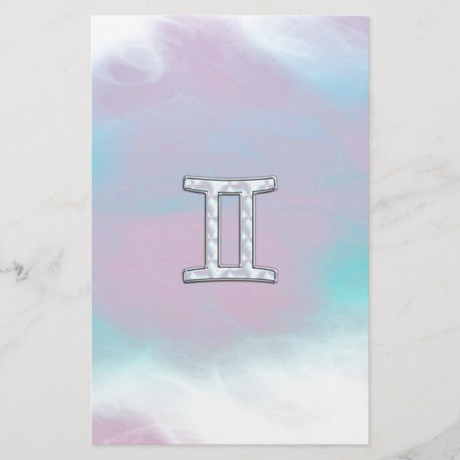 Mother of Pearl Style Gemini Sign Stationery (Front)