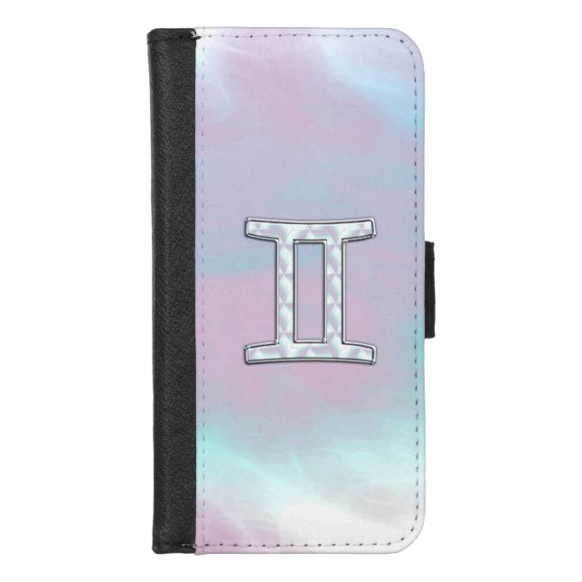 Mother of Pearl Style Gemini Zodiac Sign iPhone Wallet Case (Front)