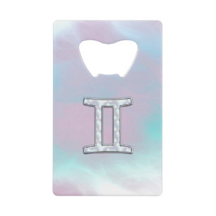 Mother of Pearl Style Gemini Zodiac Symbol Credit Card Bottle Opener
