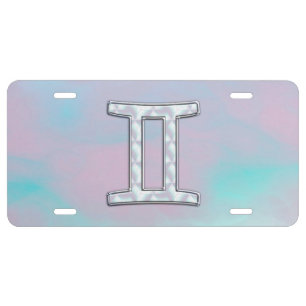 Mother of Pearl Style Gemini Zodiac Symbol License Plate