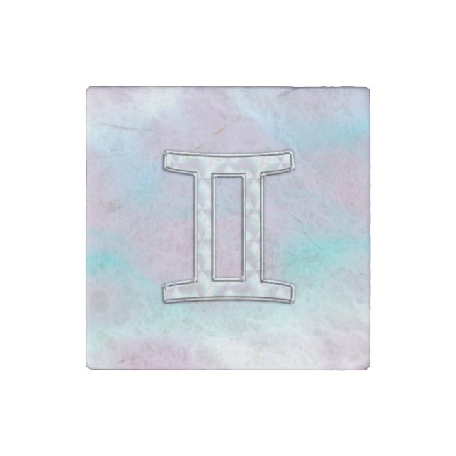 Mother of Pearl Style Gemini Zodiac Symbol Stone Magnet (Front)