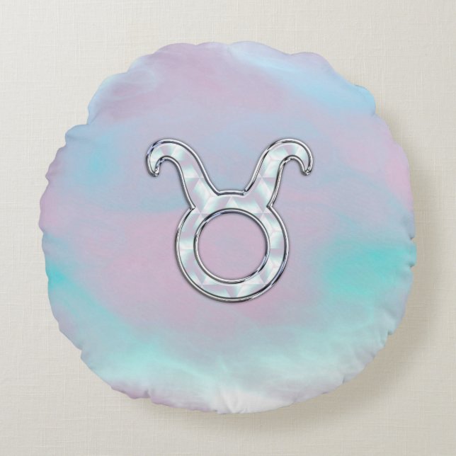 Mother of Pearl Style Taurus Zodiac Horoscope Round Pillow (Front)