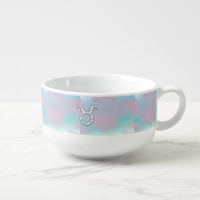 Mother of Pearl Style Taurus Zodiac Horoscope Soup Mug (Left)