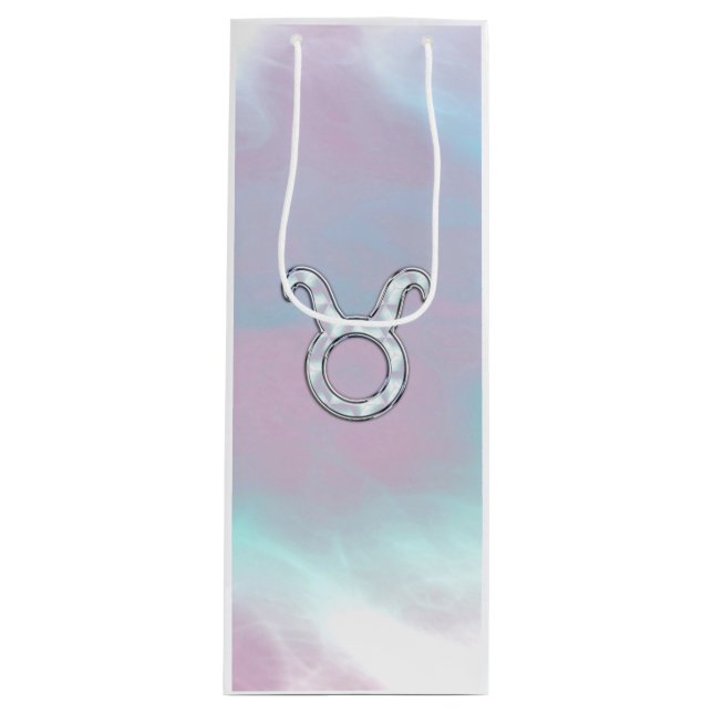 Mother of Pearl Style Taurus Zodiac Symbol Wine Gift Bag (Front)