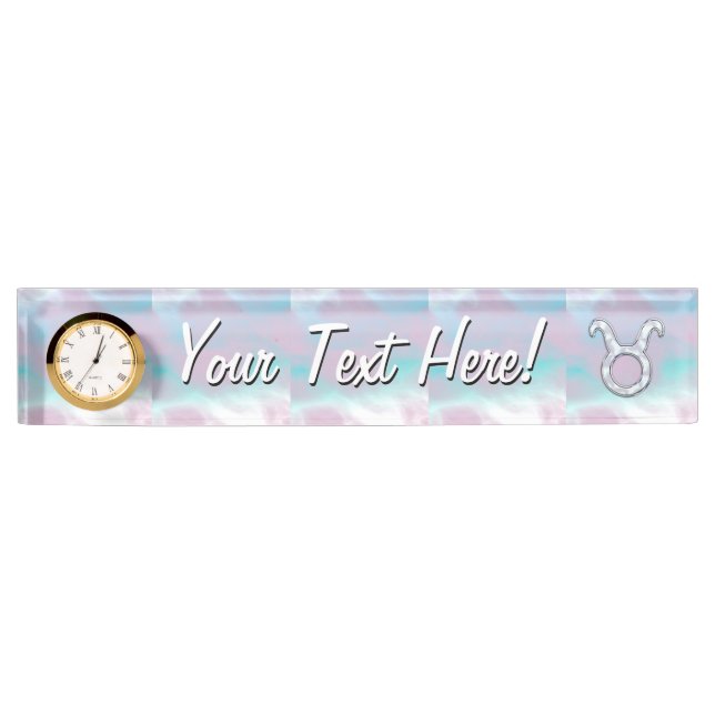 Mother of Pearl Taurus Zodiac Astrology Nameplate (Front)