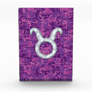 Mother of Pearl Taurus Zodiac Sign on Digital Camo Acrylic Award