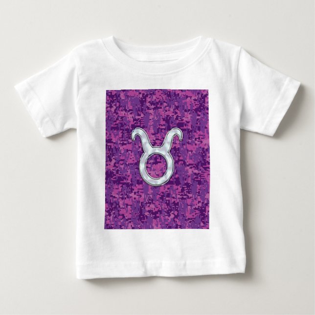 Mother of Pearl Taurus Zodiac Sign on Digital Camo Baby T-Shirt (Front)