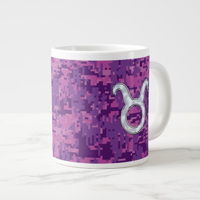 Mother of Pearl Taurus Zodiac Sign on Digital Camo Giant Coffee Mug (Front Right)