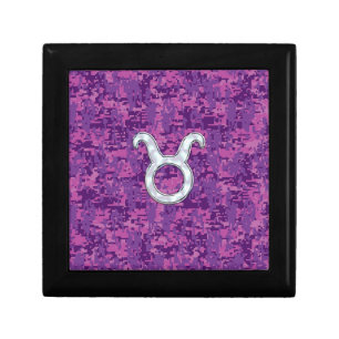 Mother of Pearl Taurus Zodiac Sign on Digital Camo Gift Box