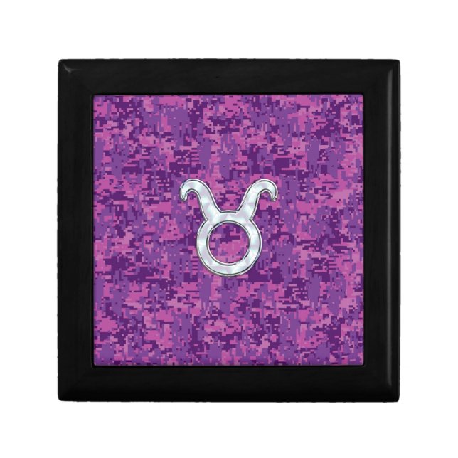 Mother of Pearl Taurus Zodiac Sign on Digital Camo Gift Box (Front)