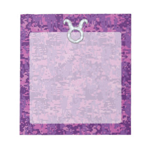 Mother of Pearl Taurus Zodiac Sign on Digital Camo Notepad