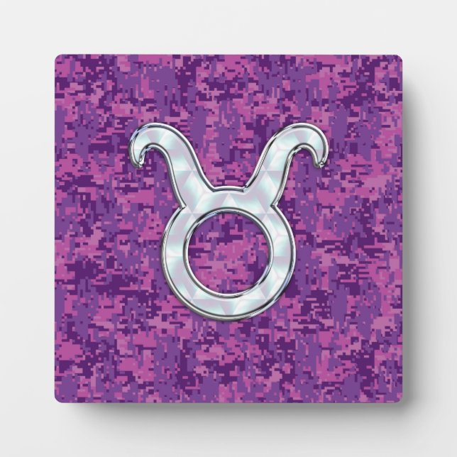Mother of Pearl Taurus Zodiac Sign on Digital Camo Plaque (Front)