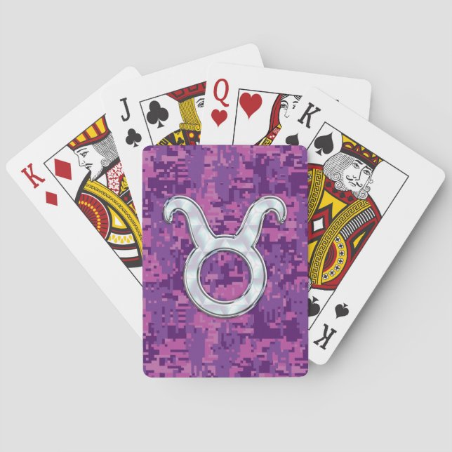 Mother of Pearl Taurus Zodiac Sign on Digital Camo Poker Cards (Back)