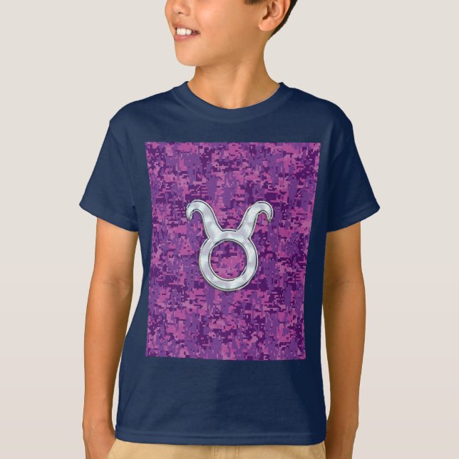 Mother of Pearl Taurus Zodiac Sign on Digital Camo T-Shirt (Front)