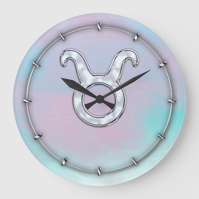 Mother of Pearl Taurus Zodiac Symbol Large Clock (Front)
