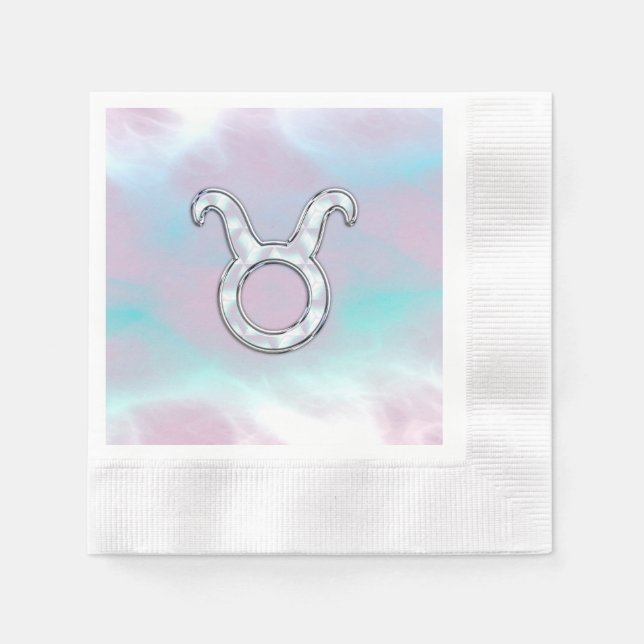Mother of Pearl Taurus Zodiac Symbol Napkins (Front)