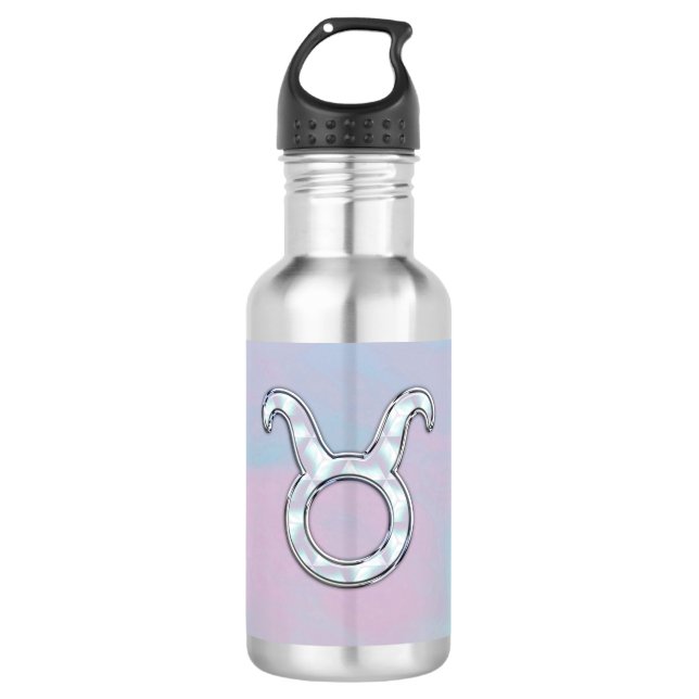 Mother of Pearl Taurus Zodiac Symbol Stainless Steel Water Bottle (Front)