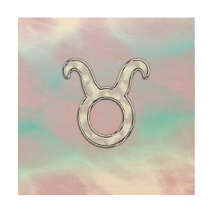 Mother of Pearl Taurus Zodiac Symbol Wood Wall Art
