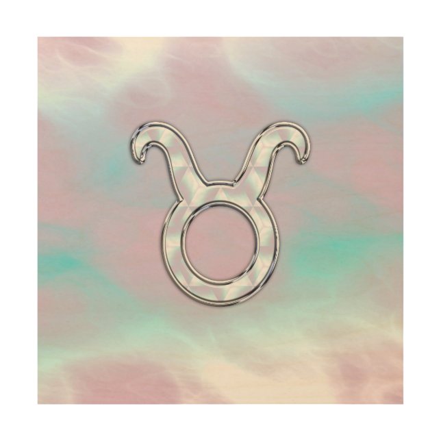 Mother of Pearl Taurus Zodiac Symbol Wood Wall Art (Front)