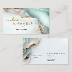 Mother of Pearl Teal Gold Fluid Alcohol Ink Business Card