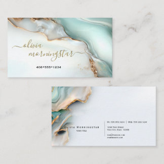 Mother of Pearl Teal Gold Fluid Alcohol Ink Business Card