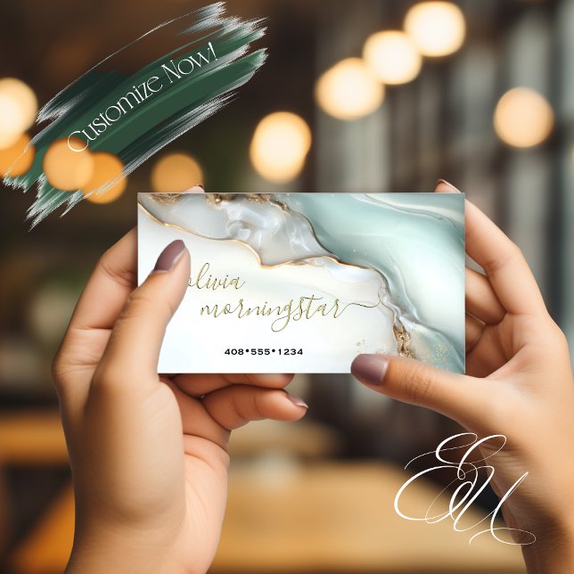 Mother of Pearl  Teal Gold Fluid Alcohol Ink Business Card (Creator Uploaded)