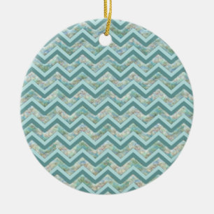 Mother of Pearl Teal ZigZag Ceramic Ornament