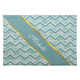 Mother of Pearl Teal ZigZag Cloth Placemat