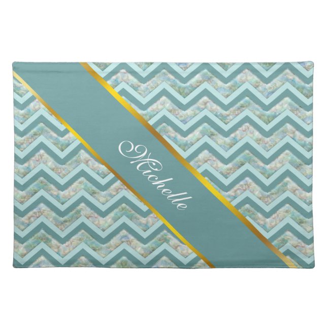 Mother of Pearl Teal ZigZag Cloth Placemat (Front)