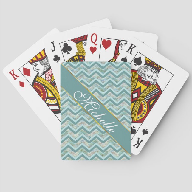 Mother of Pearl Teal ZigZag Poker Cards (Back)