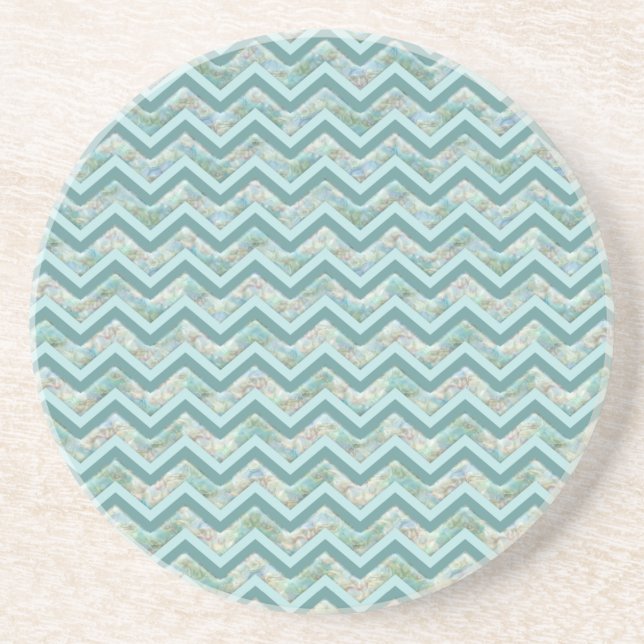Mother of Pearl Teal ZigZag Sandstone Coaster (Front)