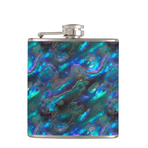 Mother Of Pearl Texture Blue Photo Pattern Hip Flask