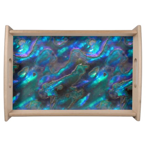 Mother Of Pearl Texture Blue Photo Pattern Serving Tray