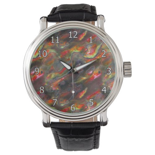 Mother Of Pearl Texture Red Photo Pattern Watch