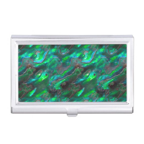 Mother Of Pearl Texture Teal Photo Pattern Business Card Holder