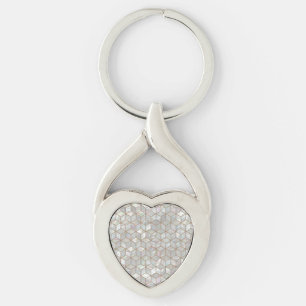 Mother Of Pearl Tiles Heart Keychain