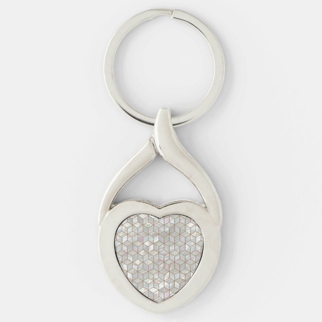 Mother Of Pearl Tiles Heart Keychain (Front)