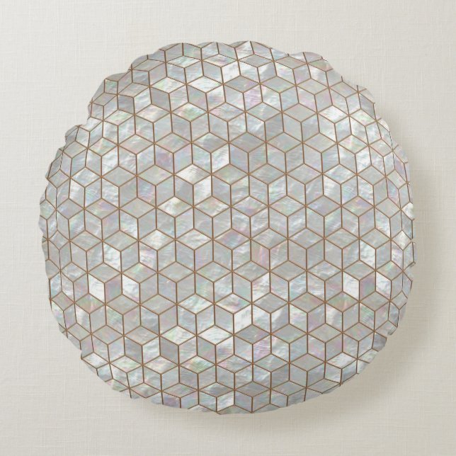 Mother Of Pearl Tiles Round Pillow (Front)